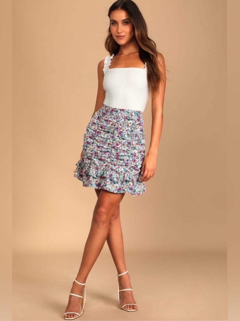 NWOT Lulu’s | Blooming Buds Purple Floral Print Ruched Mini Skirt